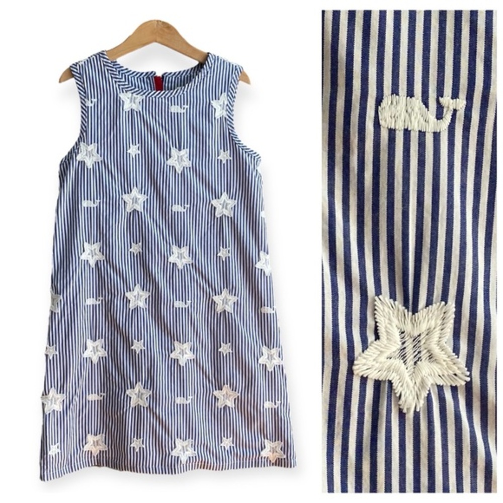 Vineyard Vines Blue Stripe White Applique Stars Whales Sleeveless Shift Dress 8